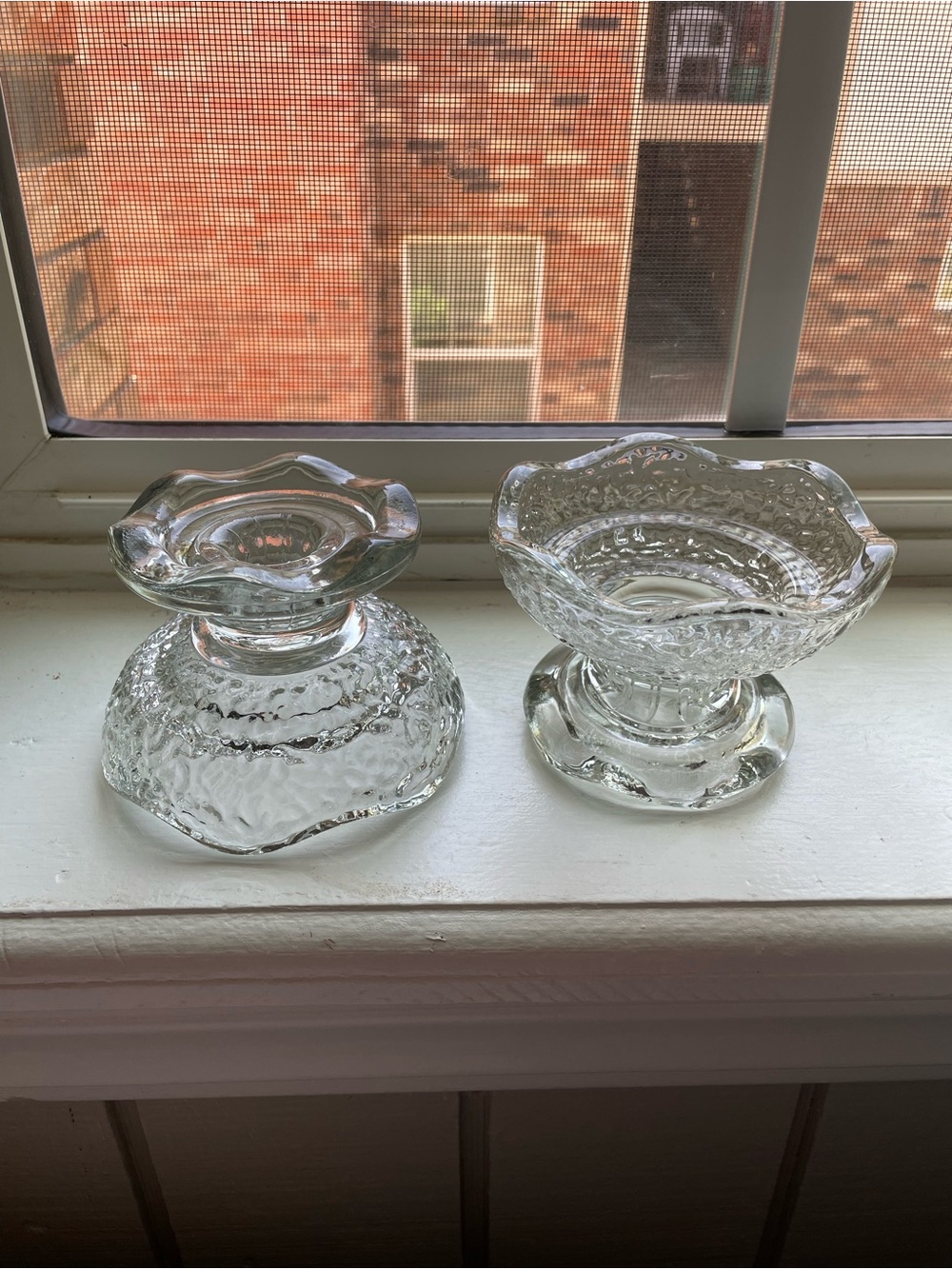Vintage Anchor Hocking Stax Pebbled Glass 3/4 Way Candle Holders - Set of 2